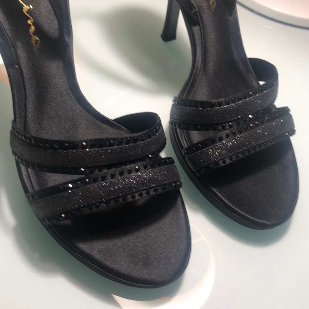 Strappy black heels by Nina black crystals Prom